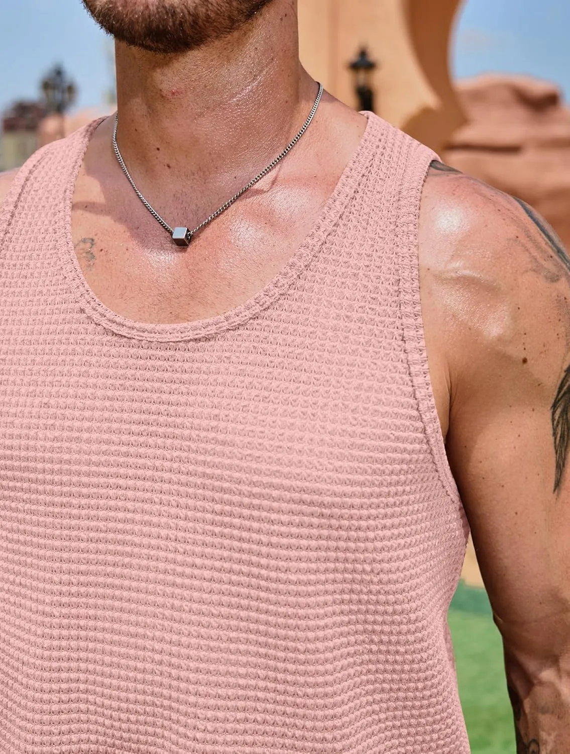 Mens Hollow Out Tank Top See Through Sleeveless Crochet Shirt Summer Vcation Beach Muscle Knit Vest (S-XXL)