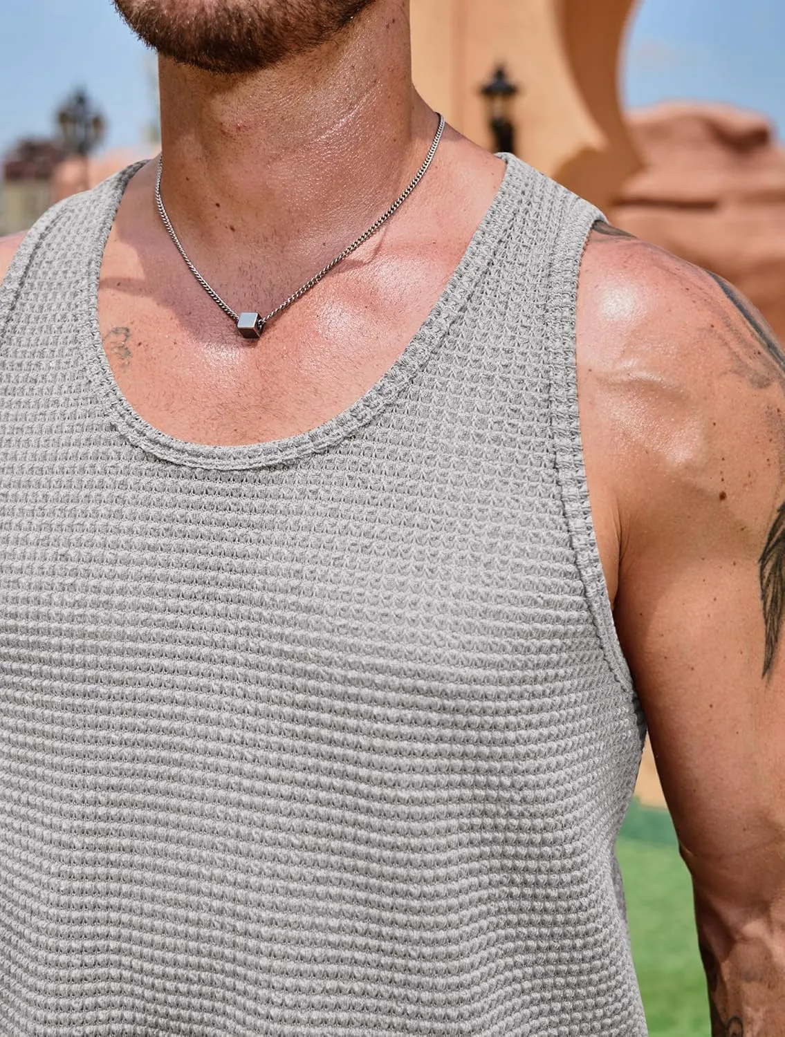 Mens Hollow Out Tank Top See Through Sleeveless Crochet Shirt Summer Vcation Beach Muscle Knit Vest (S-XXL)