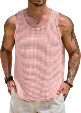 Mens Hollow Out Tank Top See Through Sleeveless Crochet Shirt Summer Vcation Beach Muscle Knit Vest (S-XXL)