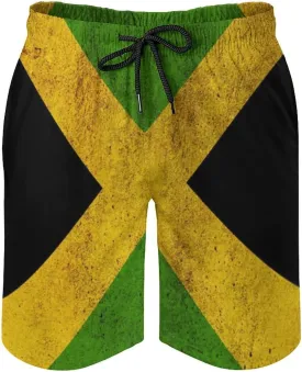 Mens Jamaican Flag Swim Trunks Quick Dry Board Shorts with Mesh Lining