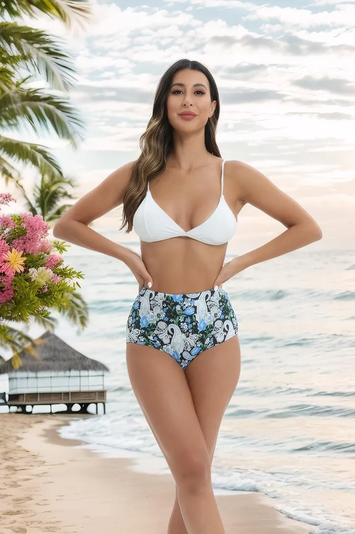 Micosuza Women's Swim Bottom High Waist Retro Basic Full Coverage Bikini Tankini Swimsuit Briefs