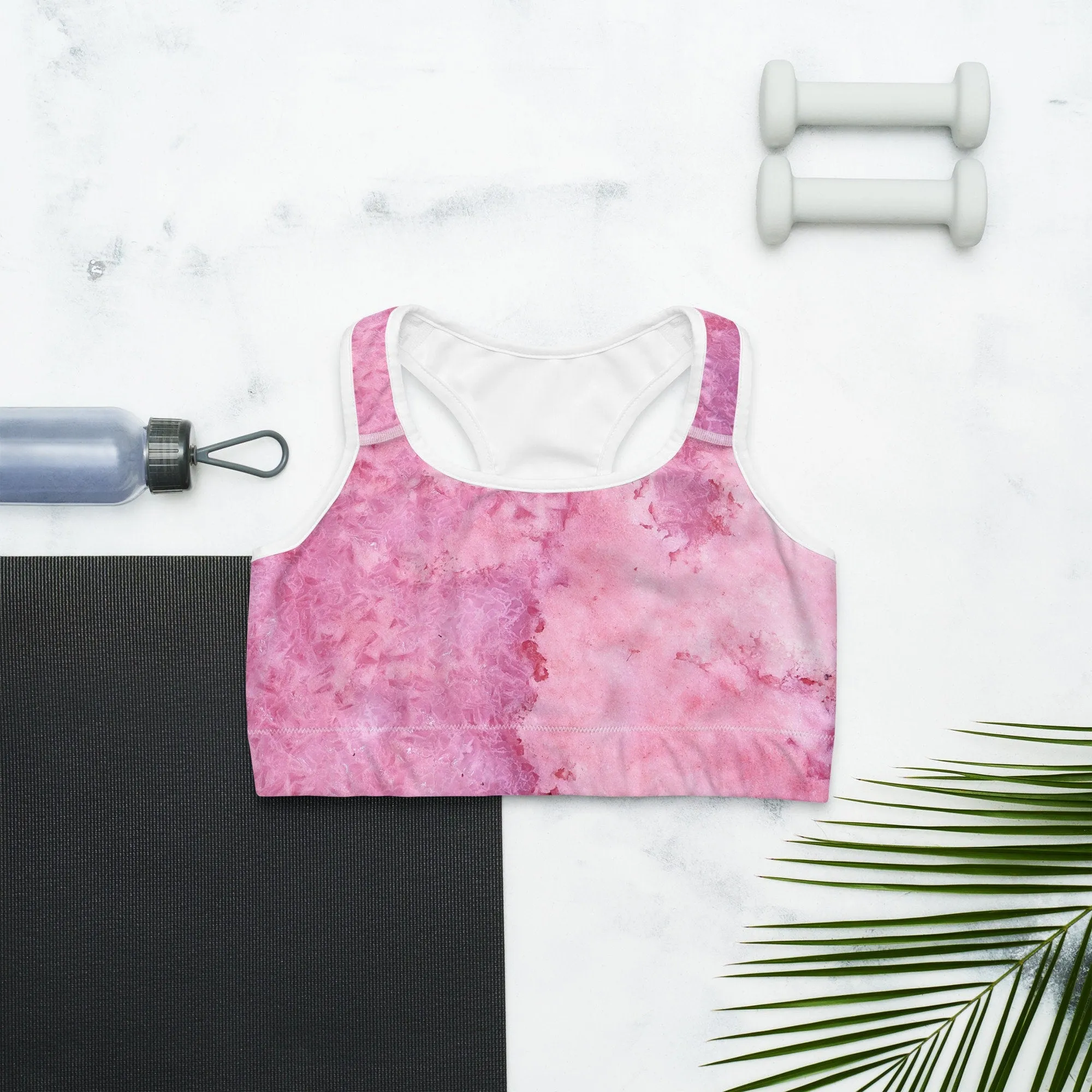 Pink Watercolor Print Womens Light Weight Sports Bra