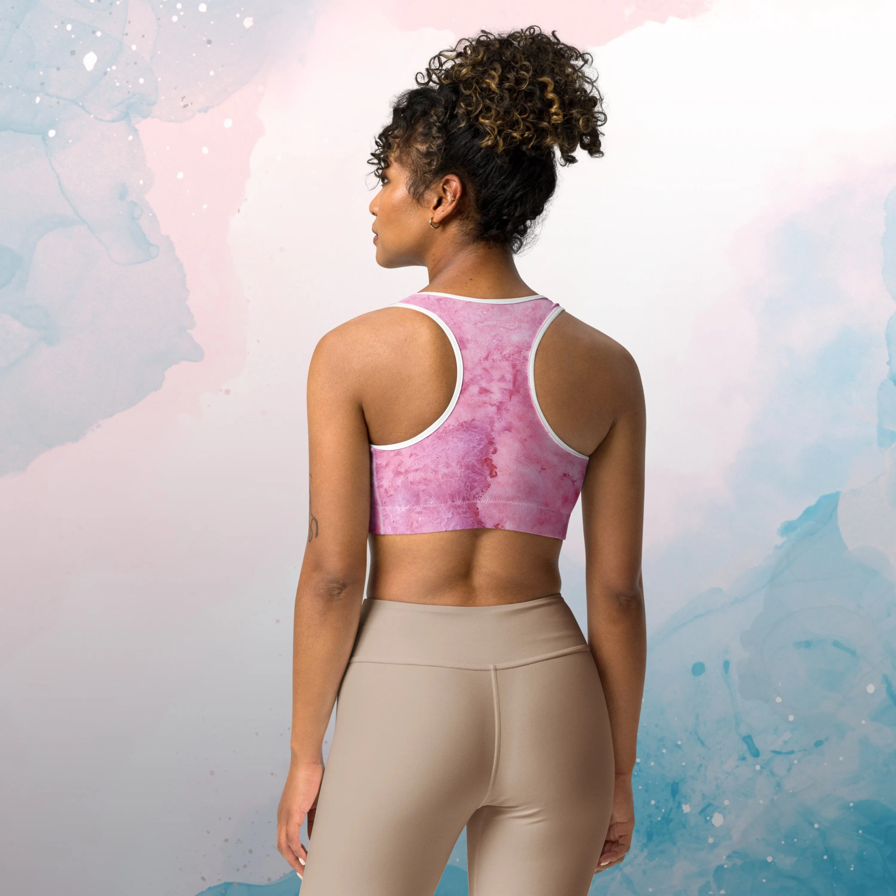 Pink Watercolor Print Womens Light Weight Sports Bra