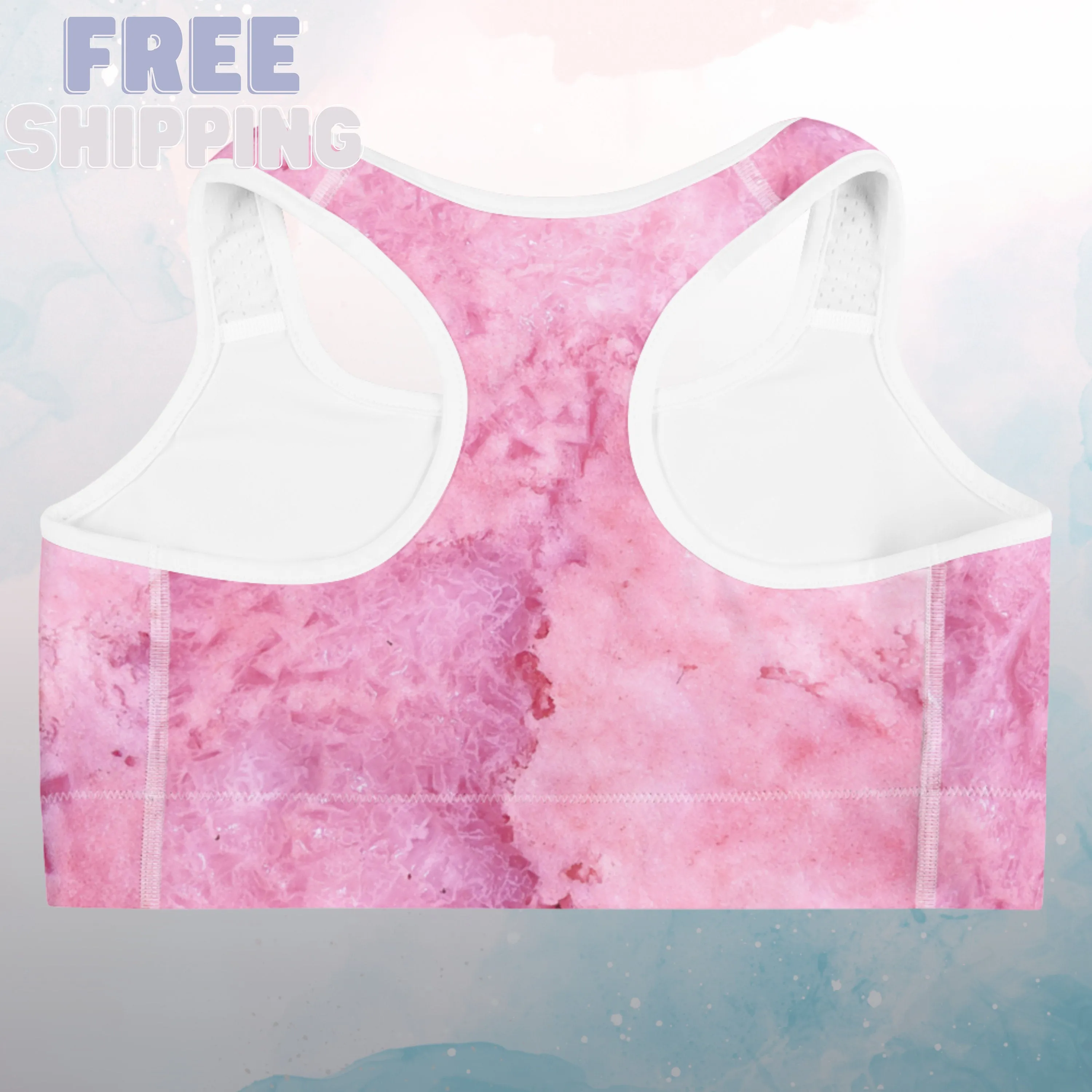 Pink Watercolor Print Womens Light Weight Sports Bra