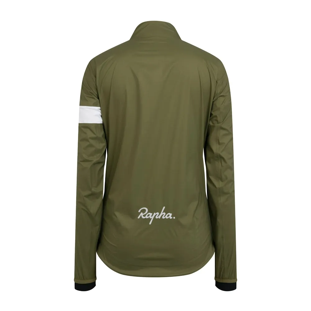 RAPHA Women  Core Rain Jacket II - Dark Khaki  White