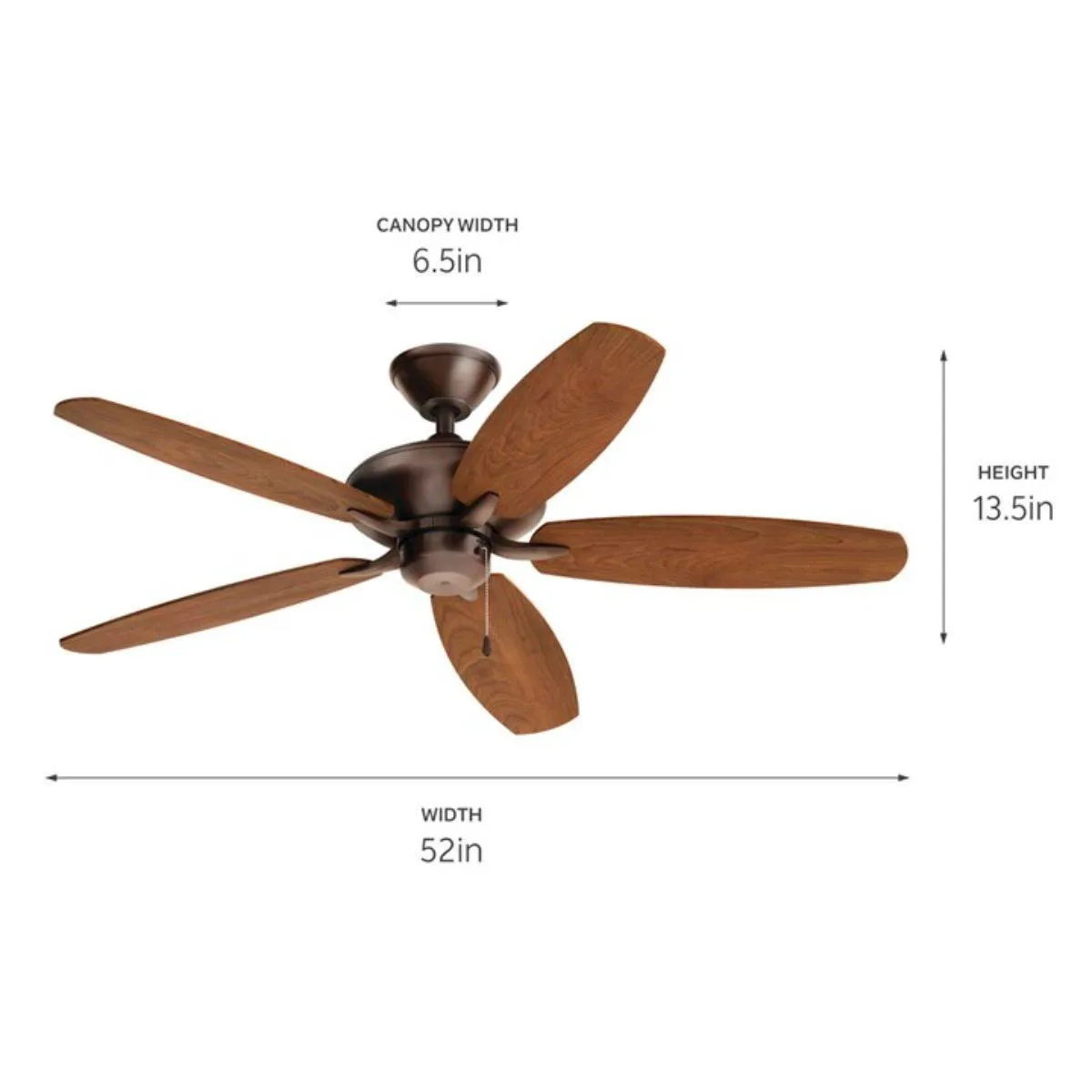 Renew 52 Inch Oil Brushed Bronze Simple Ceiling Fan with Pull Chain