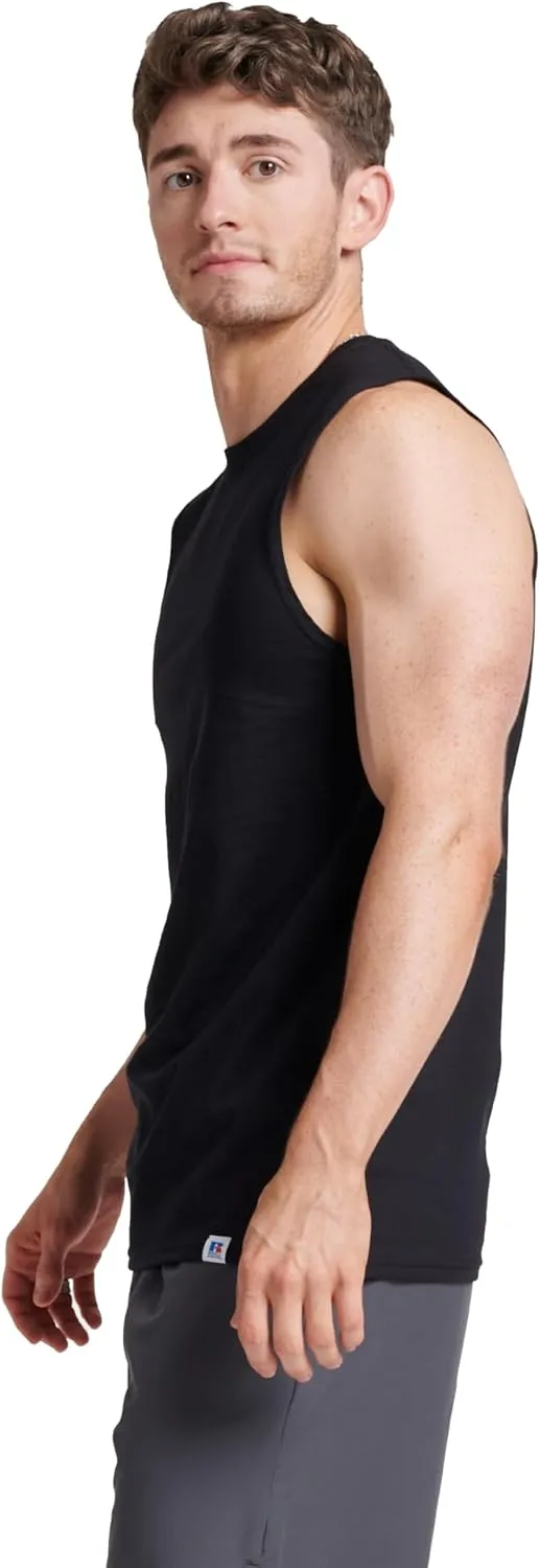 Russell Athletic Men's Dri-Power Cotton Blend Sleeveless Muscle Shirts, Moisture Wicking Odor Protection UPF 30 , Sizes S-4X