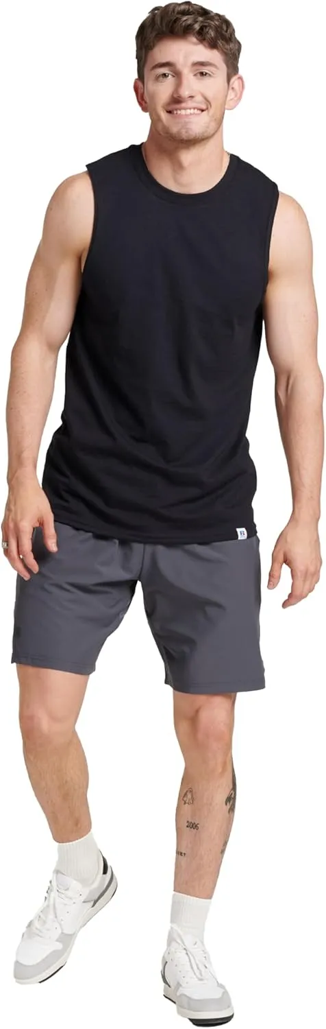 Russell Athletic Men's Dri-Power Cotton Blend Sleeveless Muscle Shirts, Moisture Wicking Odor Protection UPF 30 , Sizes S-4X