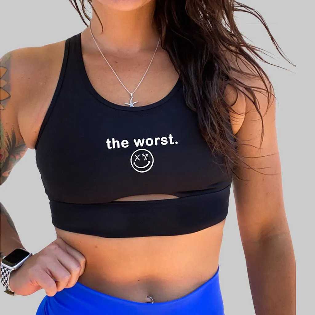 Salty Savage Ladies “the worst” Peekaboo Sports Bra | Cocoa Beach Performance