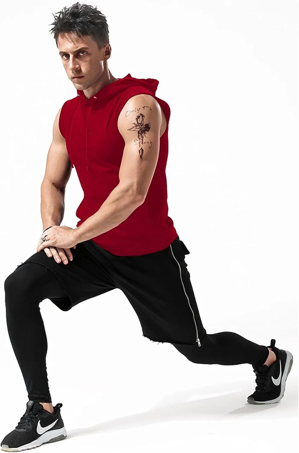 Sleeveless Hoodie Men Workout Hooded Tank Top Gym Muscle Shirts with Pocket