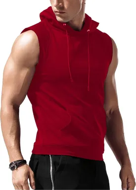 Sleeveless Hoodie Men Workout Hooded Tank Top Gym Muscle Shirts with Pocket