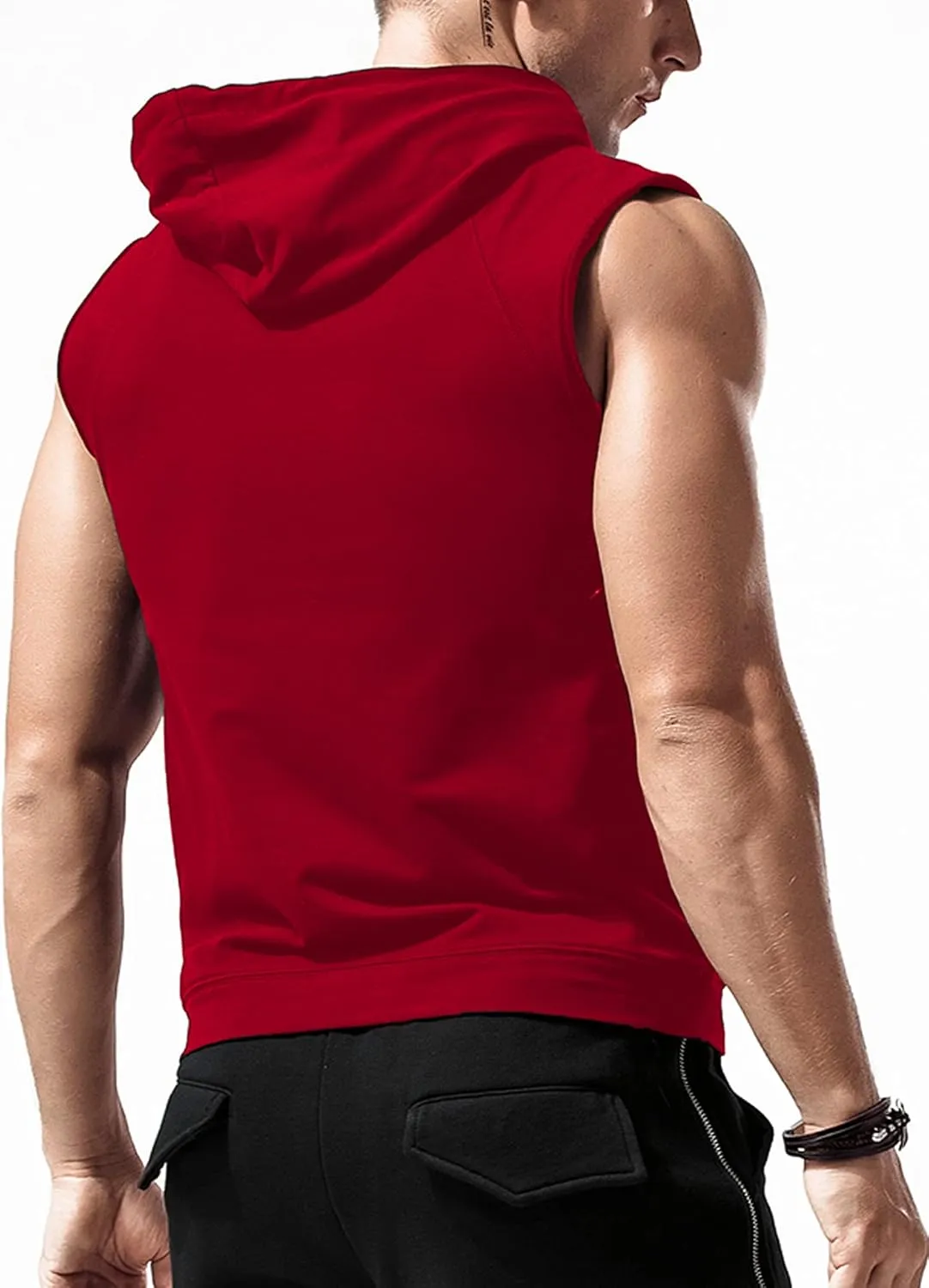 Sleeveless Hoodie Men Workout Hooded Tank Top Gym Muscle Shirts with Pocket