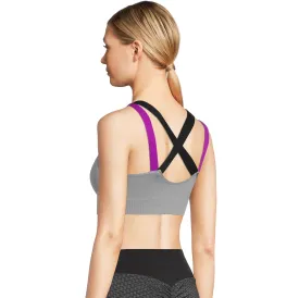SOBEYO Sports Bra Padded Elastic Straps Cross Back Gray