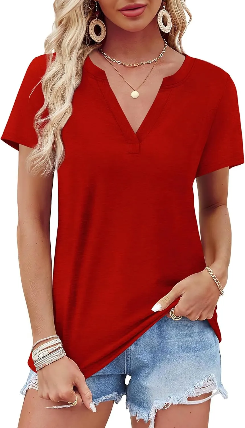 WEESO Womens Tops Summer Short Sleeve V Neck Blouses Business Casual Loose Fit Tshirts Trendy Fashion Outfits
