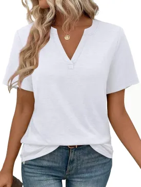 WEESO Womens Tops Summer Short Sleeve V Neck Blouses Business Casual Loose Fit Tshirts Trendy Fashion Outfits