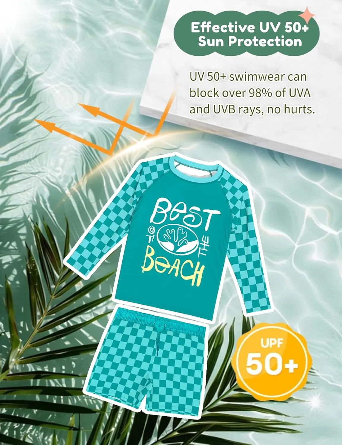 weVSwe Toddler Boys UPF 50  2PC Rash Guard Set Swim Trunks Long Sleeve Swimsuits