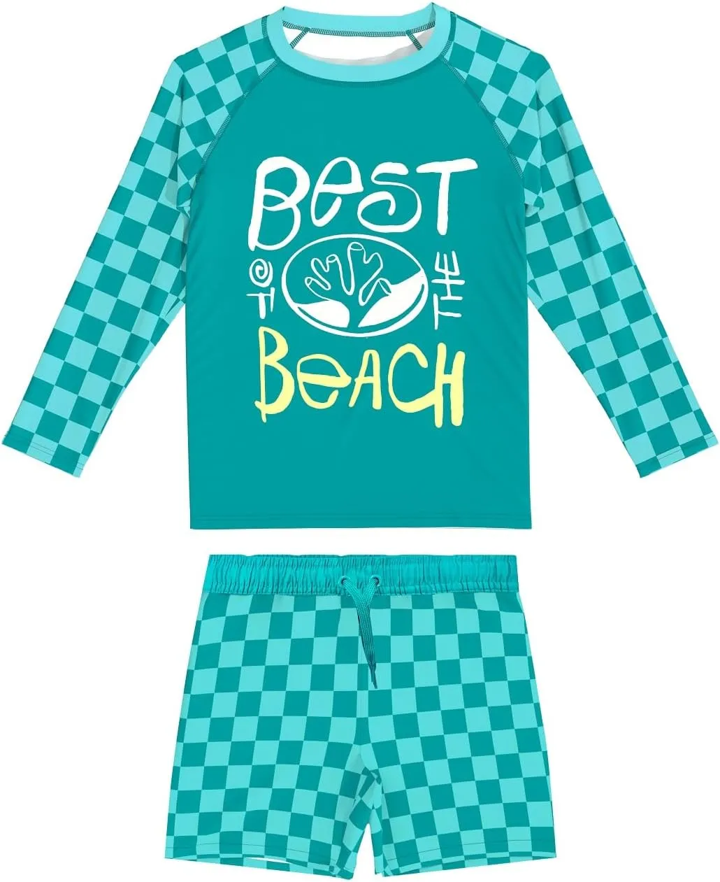 weVSwe Toddler Boys UPF 50  2PC Rash Guard Set Swim Trunks Long Sleeve Swimsuits