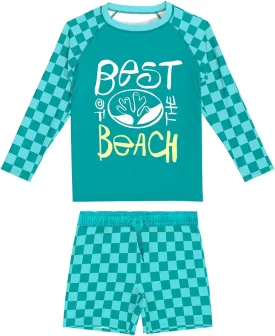 weVSwe Toddler Boys UPF 50  2PC Rash Guard Set Swim Trunks Long Sleeve Swimsuits