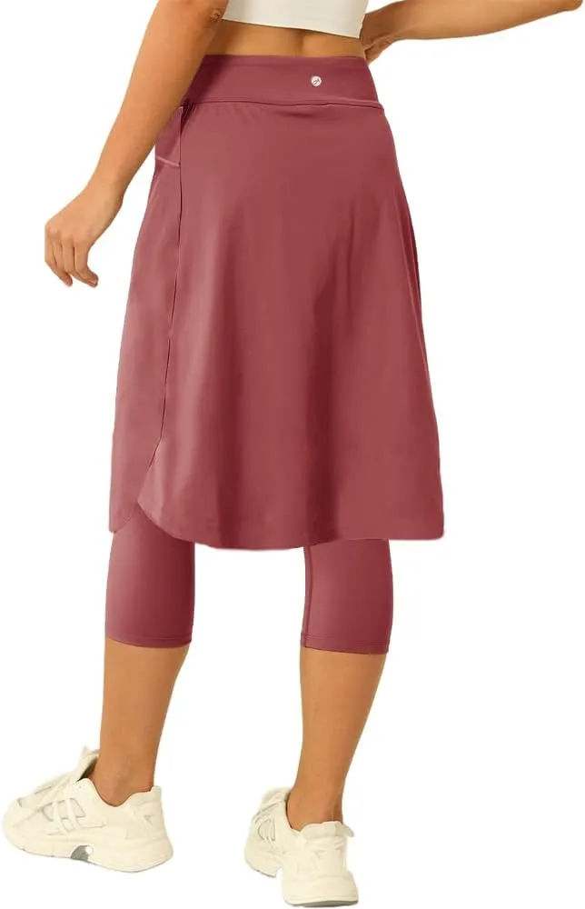 Women 20" Knee Length Tennis Skirt with Built in Legging Golf Skirts Skirted Legging with Pockets