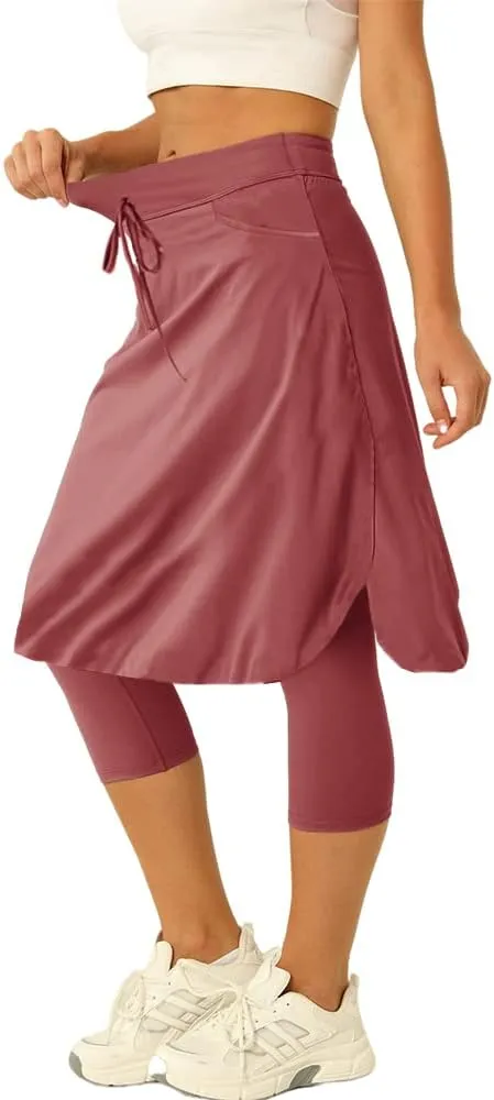 Women 20" Knee Length Tennis Skirt with Built in Legging Golf Skirts Skirted Legging with Pockets