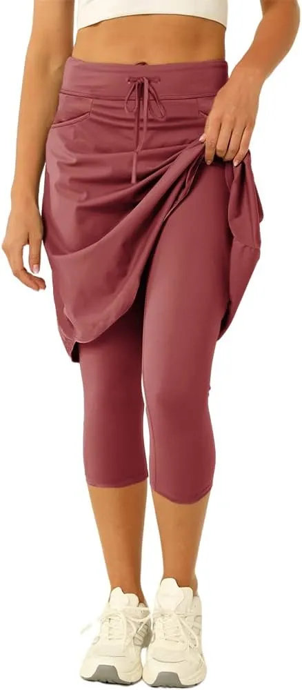 Women 20" Knee Length Tennis Skirt with Built in Legging Golf Skirts Skirted Legging with Pockets