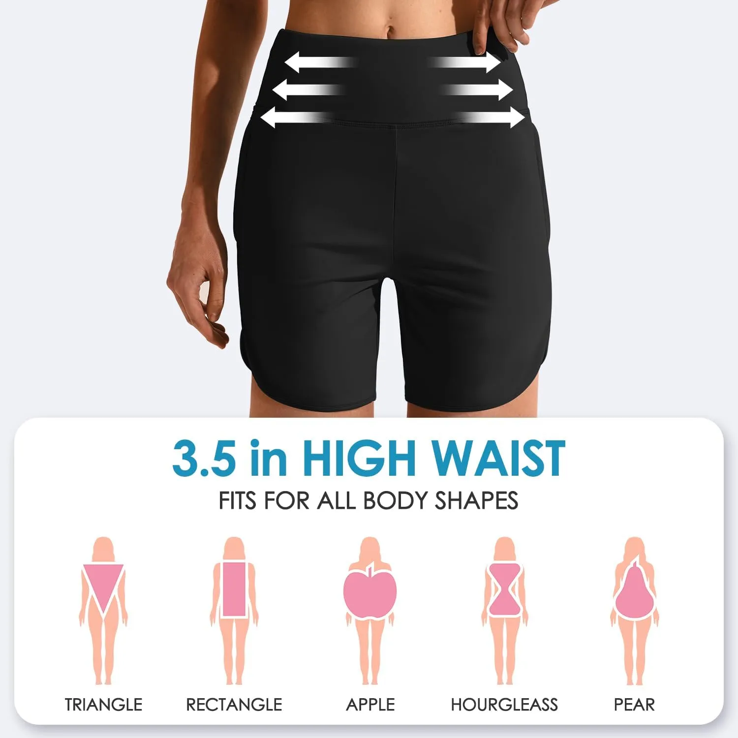 Women's 6" High Waisted Swim Board Short, Quick Dry Beach Swim Shorts with Mesh Brief Liner and Side Pockets