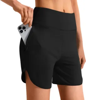 Women's 6" High Waisted Swim Board Short, Quick Dry Beach Swim Shorts with Mesh Brief Liner and Side Pockets